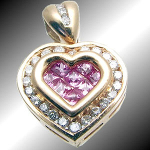 Diamond Heart Pendant .42TDW .41Pink Saphire 18KT